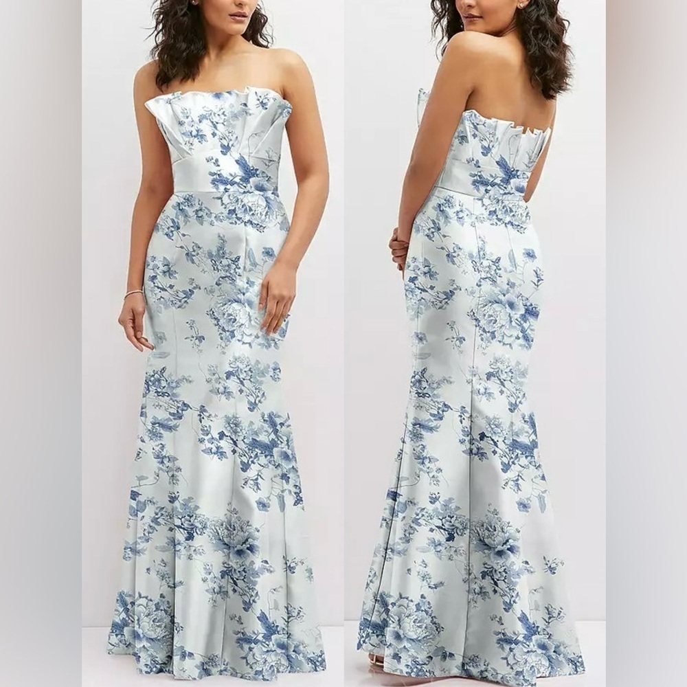 NEW Alfred Sung Floral Ruffle Strapless Trumpet Gown sz 6 - Picture 1 of 6